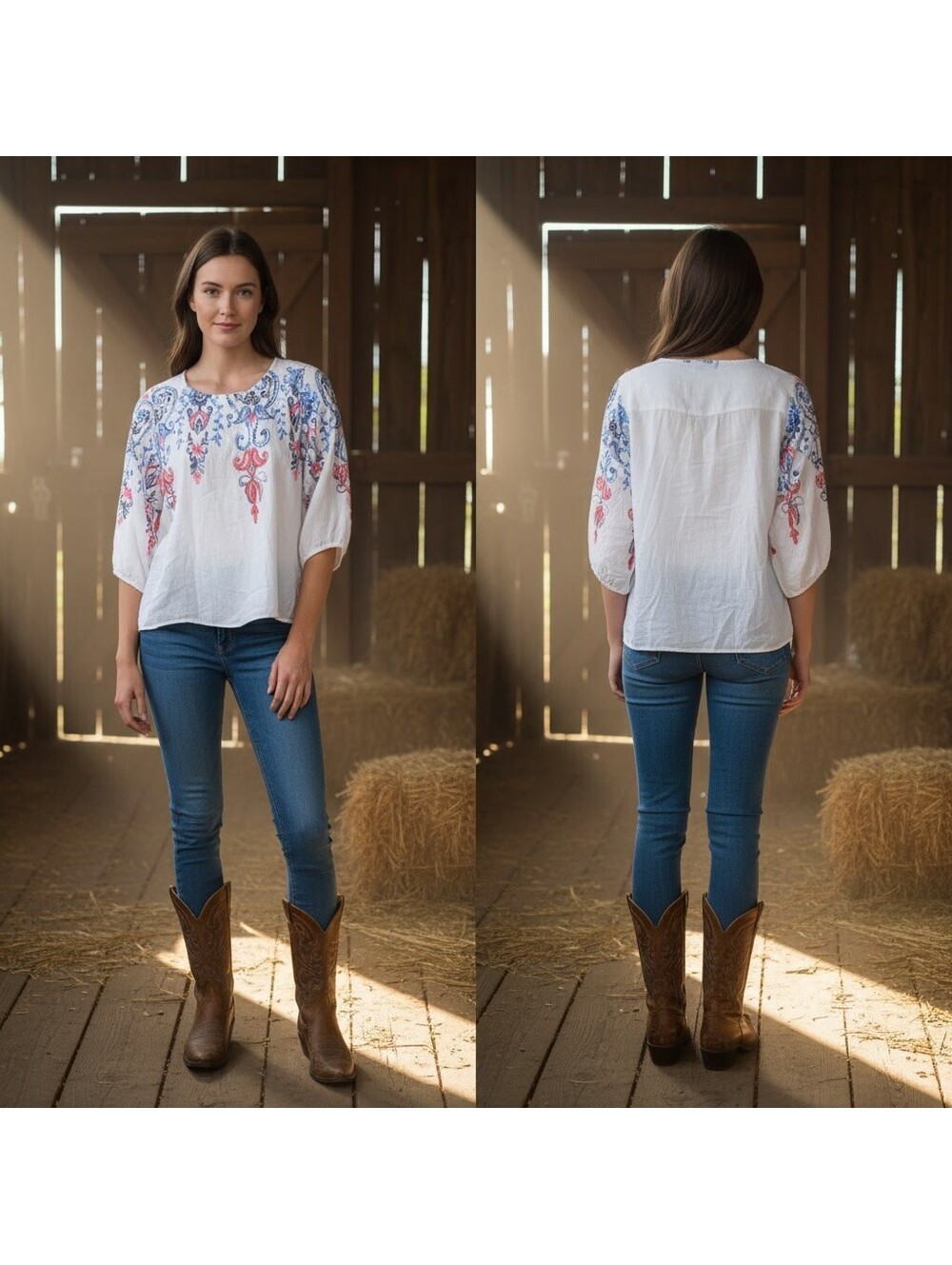 1885 - Kindred Women's Embroidered White Blouse Size 2X